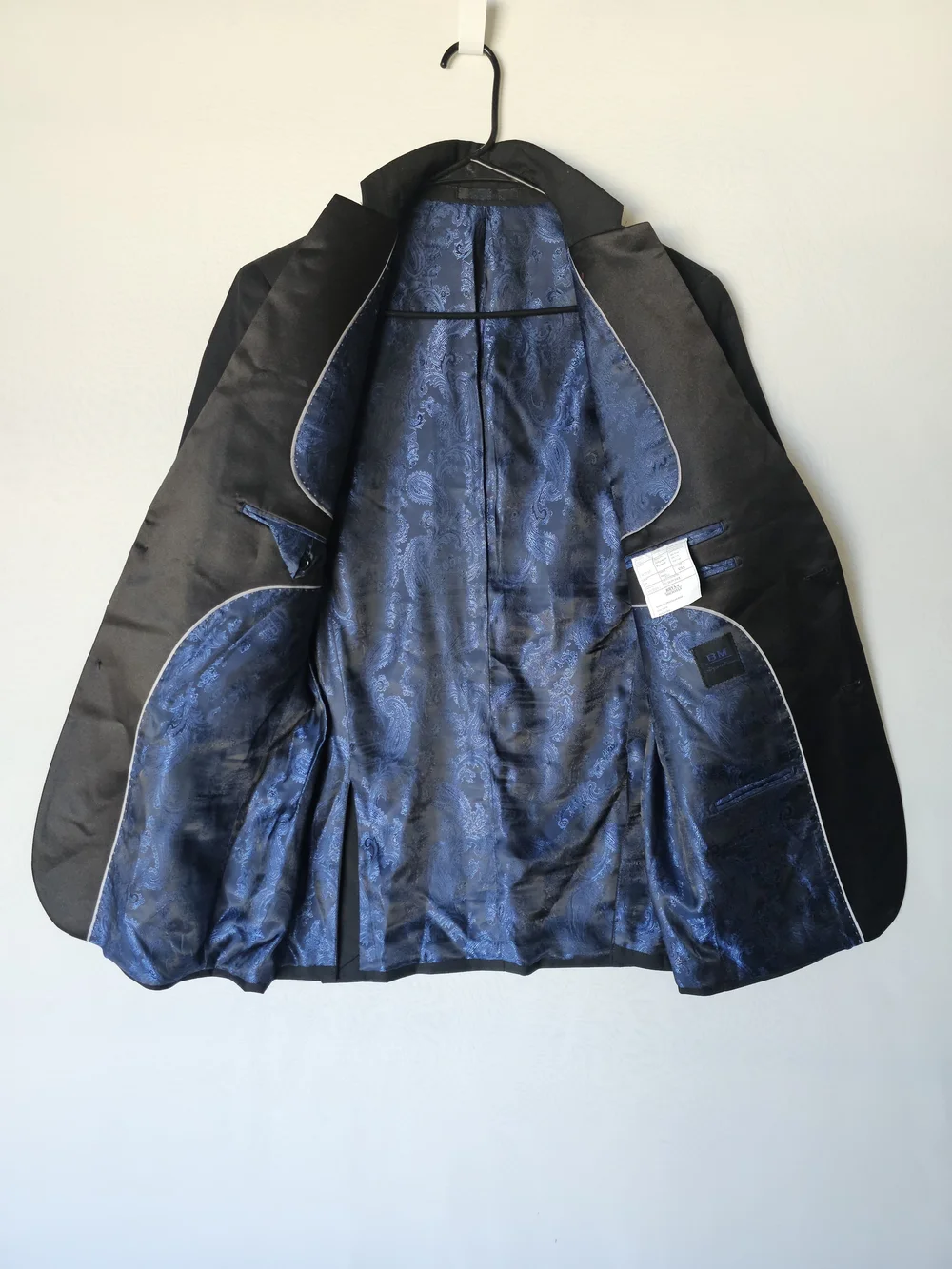 Bryan Michaels Men's Black Tuxedo Blazer Jacket Size 40R Paisley Blue Lining